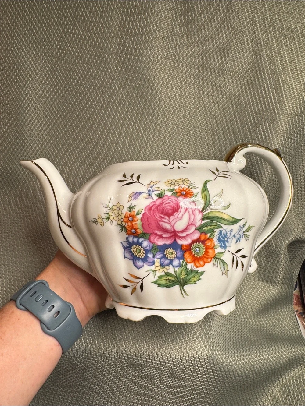 Vintage Japanese Classic Floral Porcelain Teapot with Gold Accents - No lid